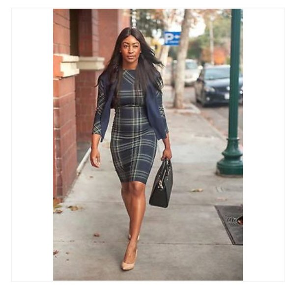 Zara Dresses & Skirts - Zara Woman Blue Tartan Pencil Midi Dress